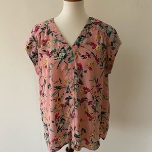DR2 pink floral and bird print blouse